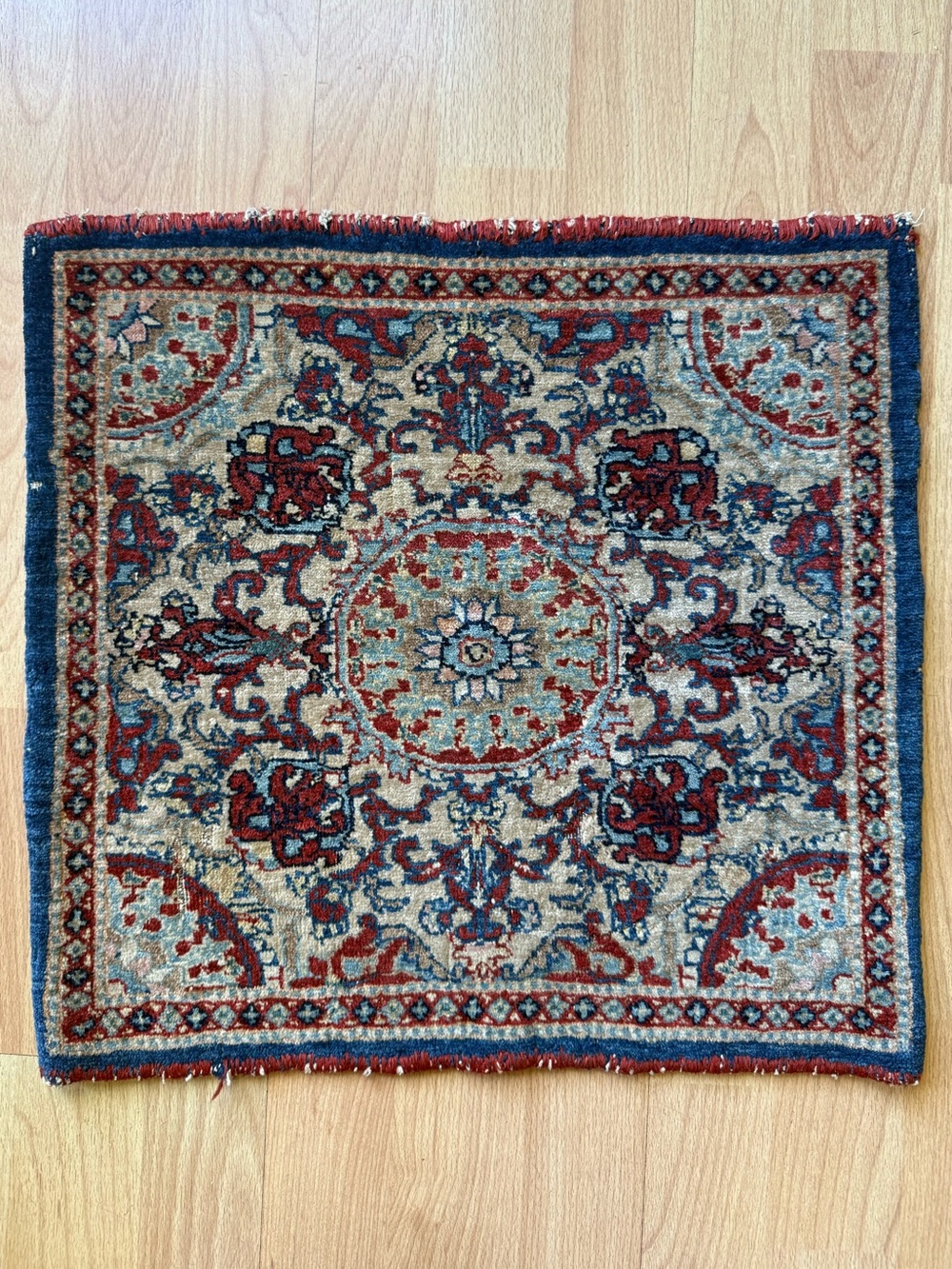Vintage hand-knotted Persian medallion small accent rug